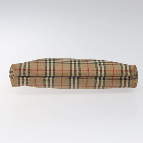 Burberrys Nova Check Clutch Bag Canvas Beige Silver Auth 116056